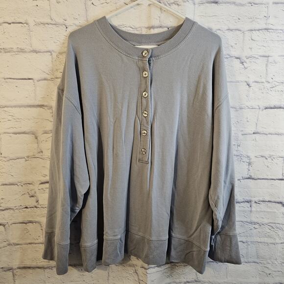Athleta Tops - Athleta Balance Henley Sweatshirt Soft Light Blue Size 1X